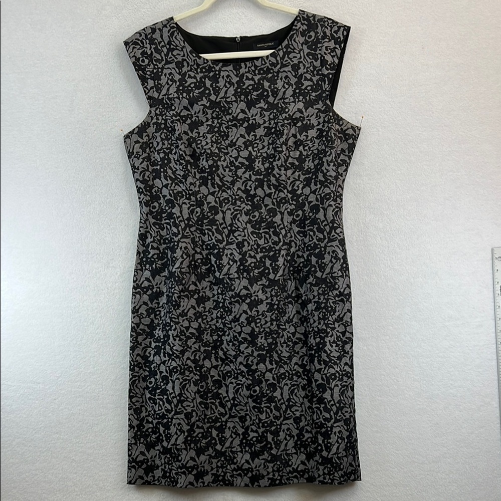 J. Crew Sheath Dress Size 12 Black/Gray Linen Blend Cap Sleeves Lined EUC